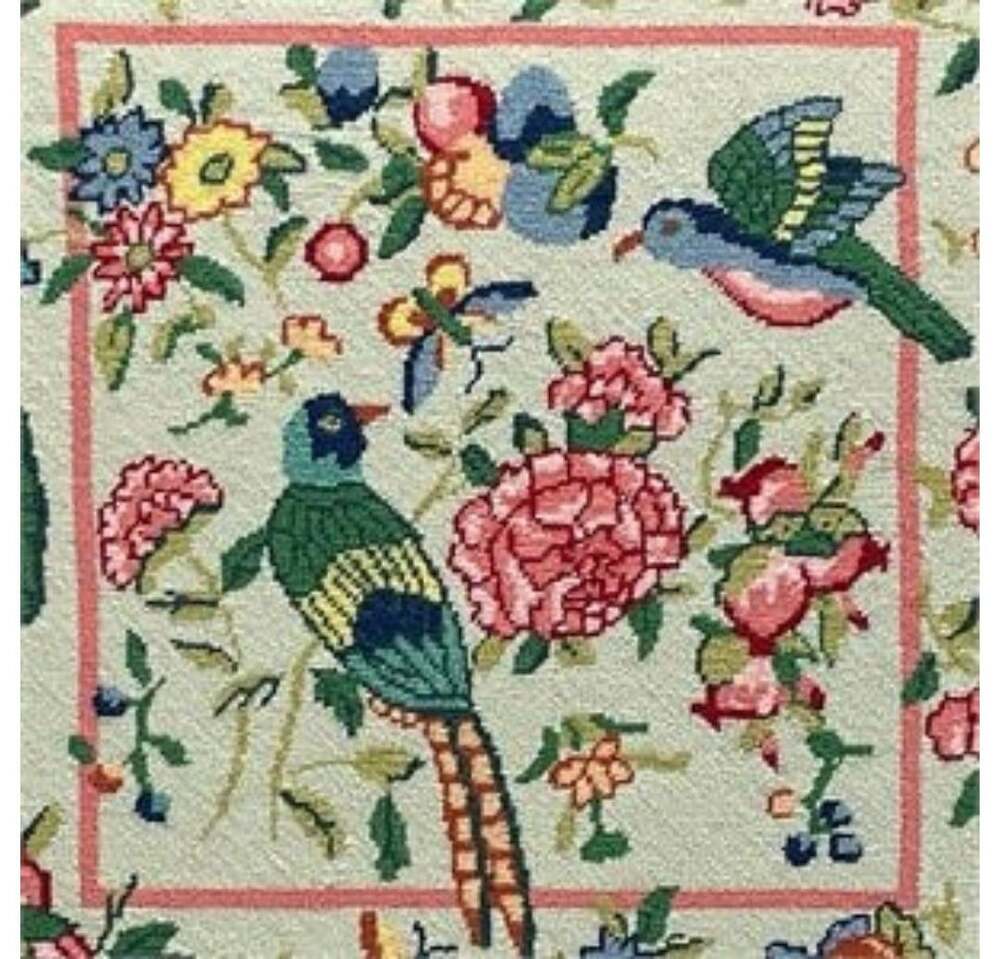 Huge Vintage Chinoiserie Needlepoint Art Exotic Birds & Peonies Gilt Wood Frame - Picture 1 of 3